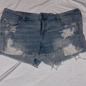 American eagle outfitters super low shortie Jean shorts light blue lace pockets